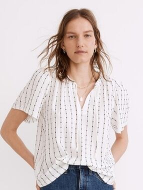 Madewell White Tie Neck Tunic Top